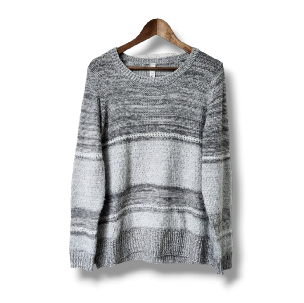 Pina Rossi Striped Eyelash Knit Long Sleeve Sweater | 1X